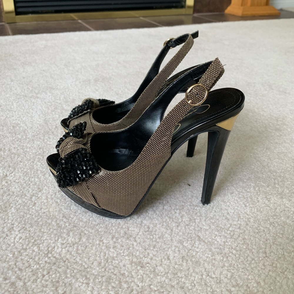 Jessica Simpson Gold and Black Heels
